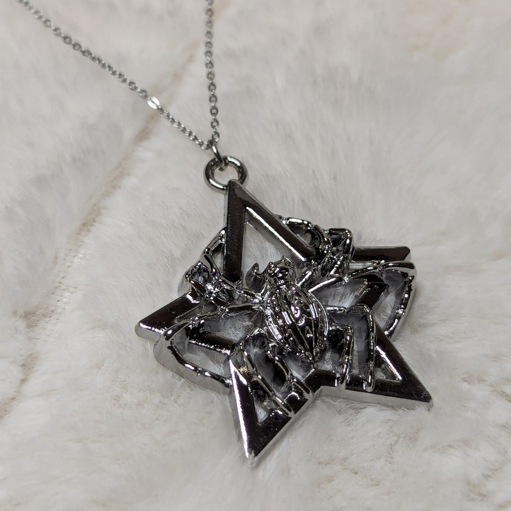 Y2k Style Large Star With Spider Gothic Charm on a Silver Necklace